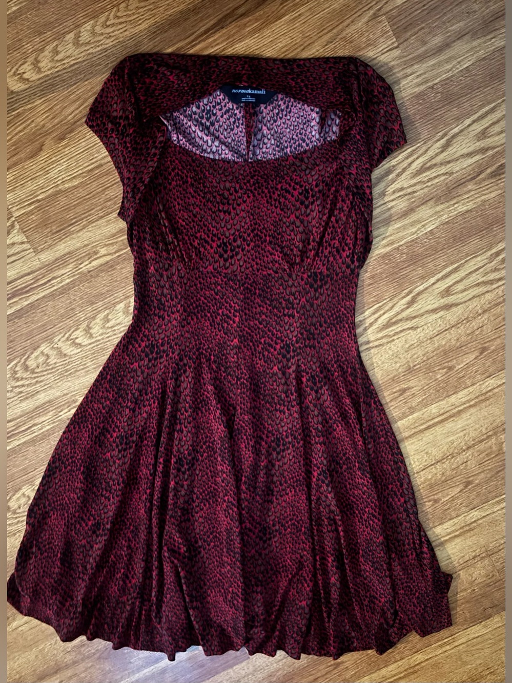Norma Kamali Red Patterned Fit-and-Flare Dress
